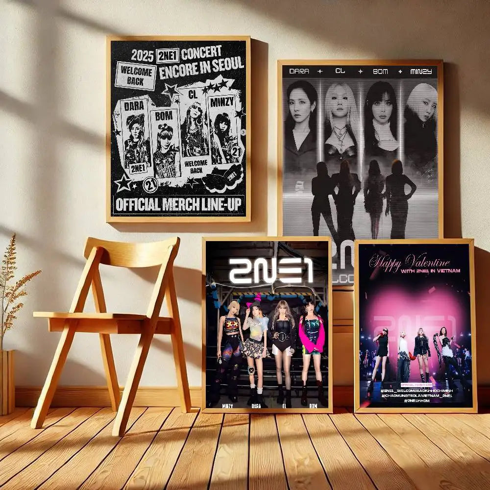 Kpop 2-2NE1 Classic Movie Posters Waterproof Paper Sticker Coffee House Bar Decor Art Wall Stickers