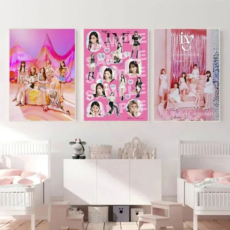 Kpop IVE Poster Wall Art Studio Album I’ve IVE Korean Fashion Cute Group Idol Picture Canvas Painting Room Home Decor Fans Gift