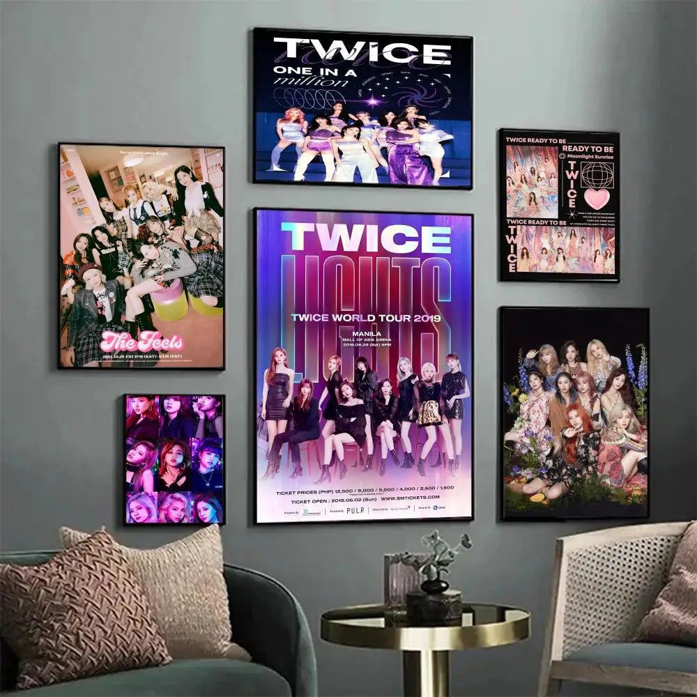 Twice Kpop Poster Sticky Posters Retro Kraft Paper Sticker DIY Room Bar Cafe Aesthetic Art Wall Painting