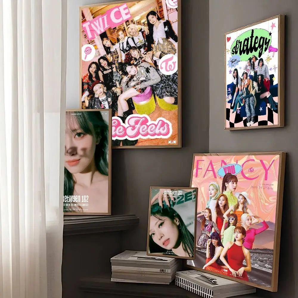 Music Kpop Band T-Twice DIY Sticky Poster Whitepaper Prints Posters Artwork Vintage Decorative Painting