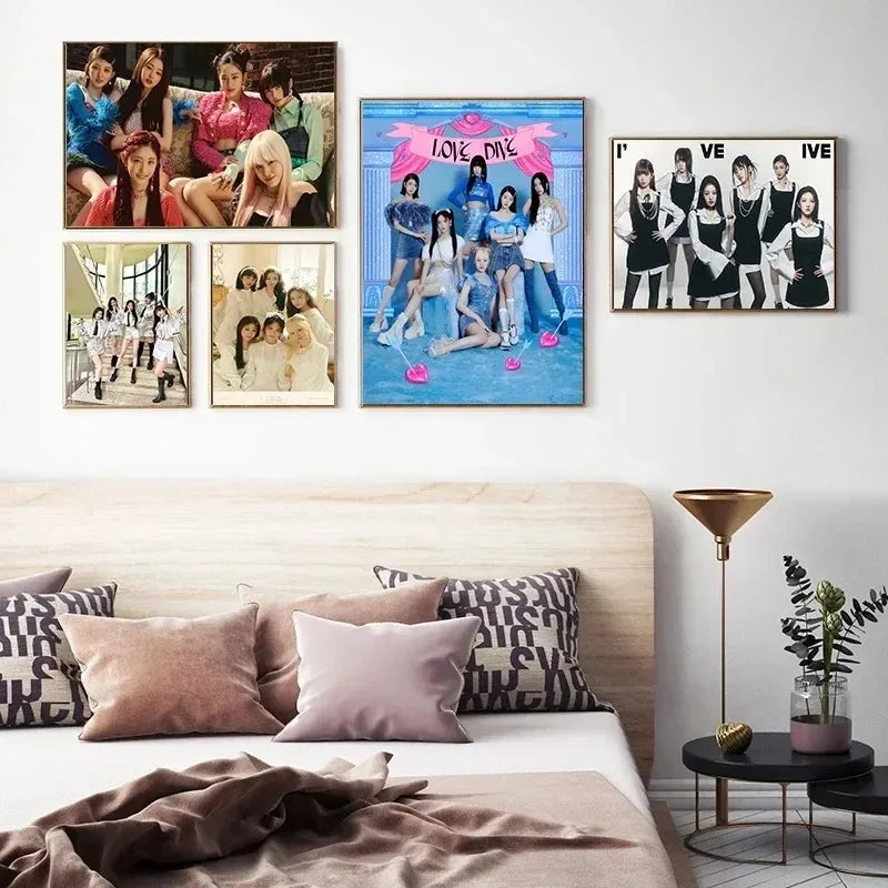 Kpop IVE Poster Wall Art Studio Album I’ve IVE Korean Fashion Cute Group Idol Picture Canvas Painting Room Home Decor Fans Gift