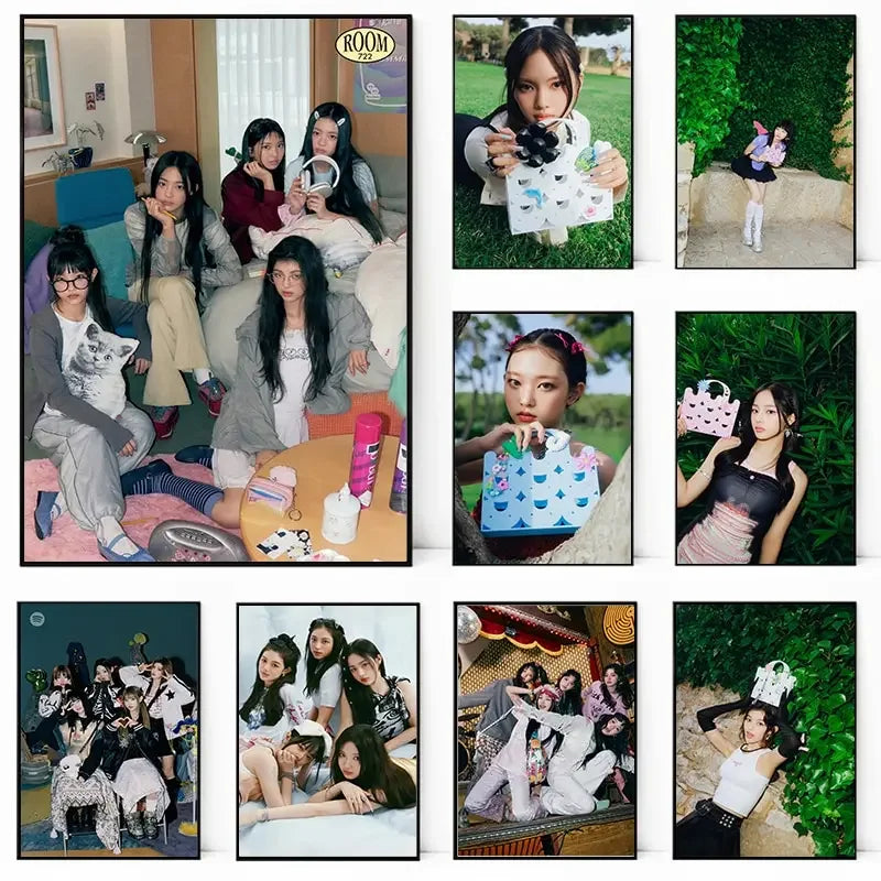 Korean Girls Group Poster  Super Fire New Jeans Canvas Print Art for Home Room Wall Decor