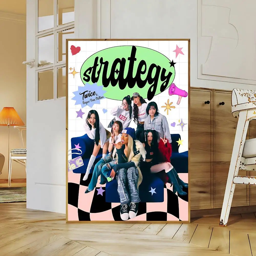 Music Kpop Band T-Twice DIY Sticky Poster Whitepaper Prints Posters Artwork Vintage Decorative Painting