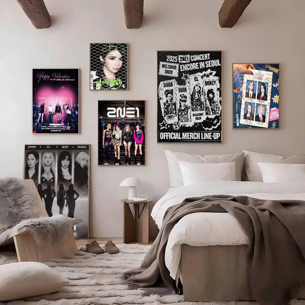 Kpop 2-2NE1 Classic Movie Posters Waterproof Paper Sticker Coffee House Bar Decor Art Wall Stickers