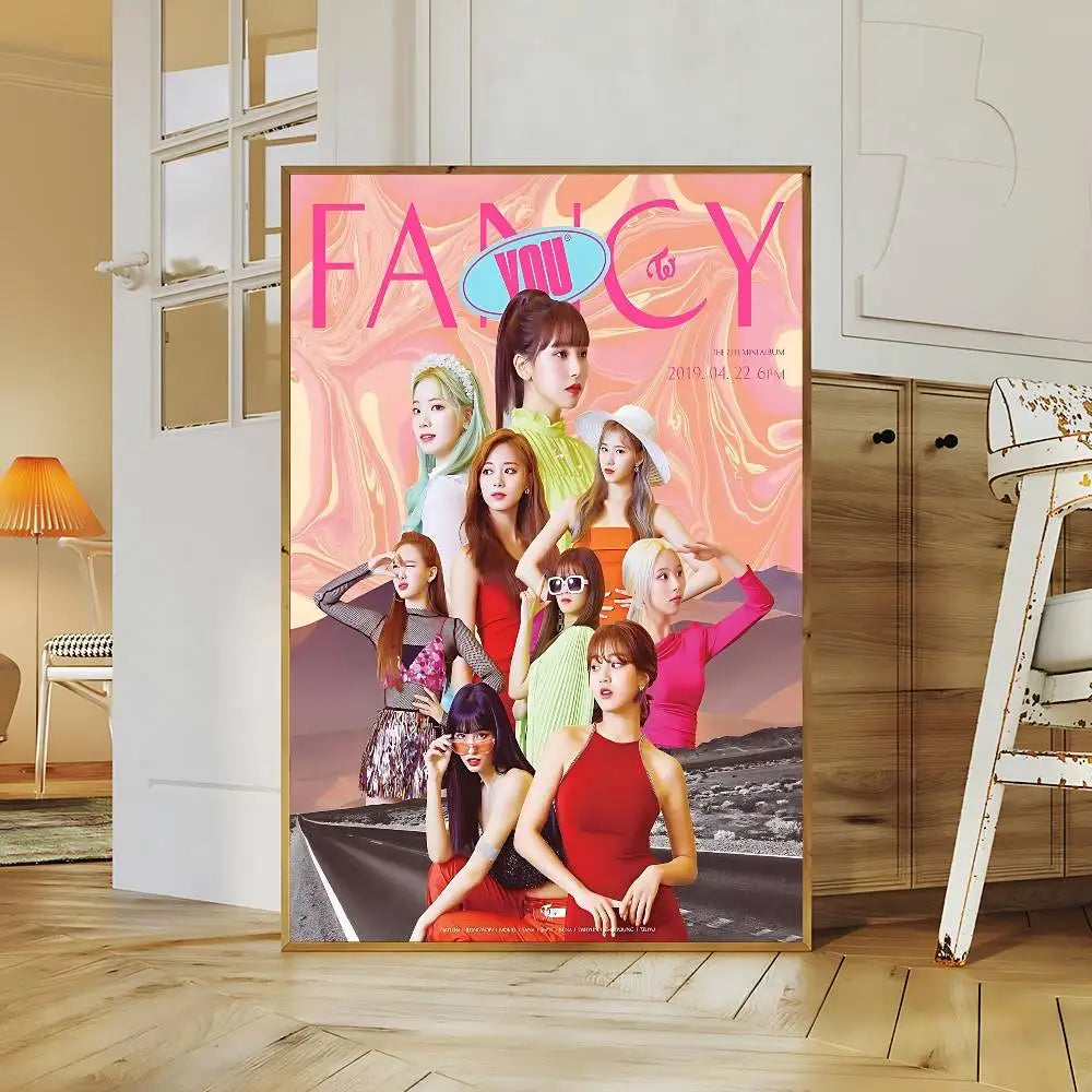 Music Kpop Band T-Twice DIY Sticky Poster Whitepaper Prints Posters Artwork Vintage Decorative Painting