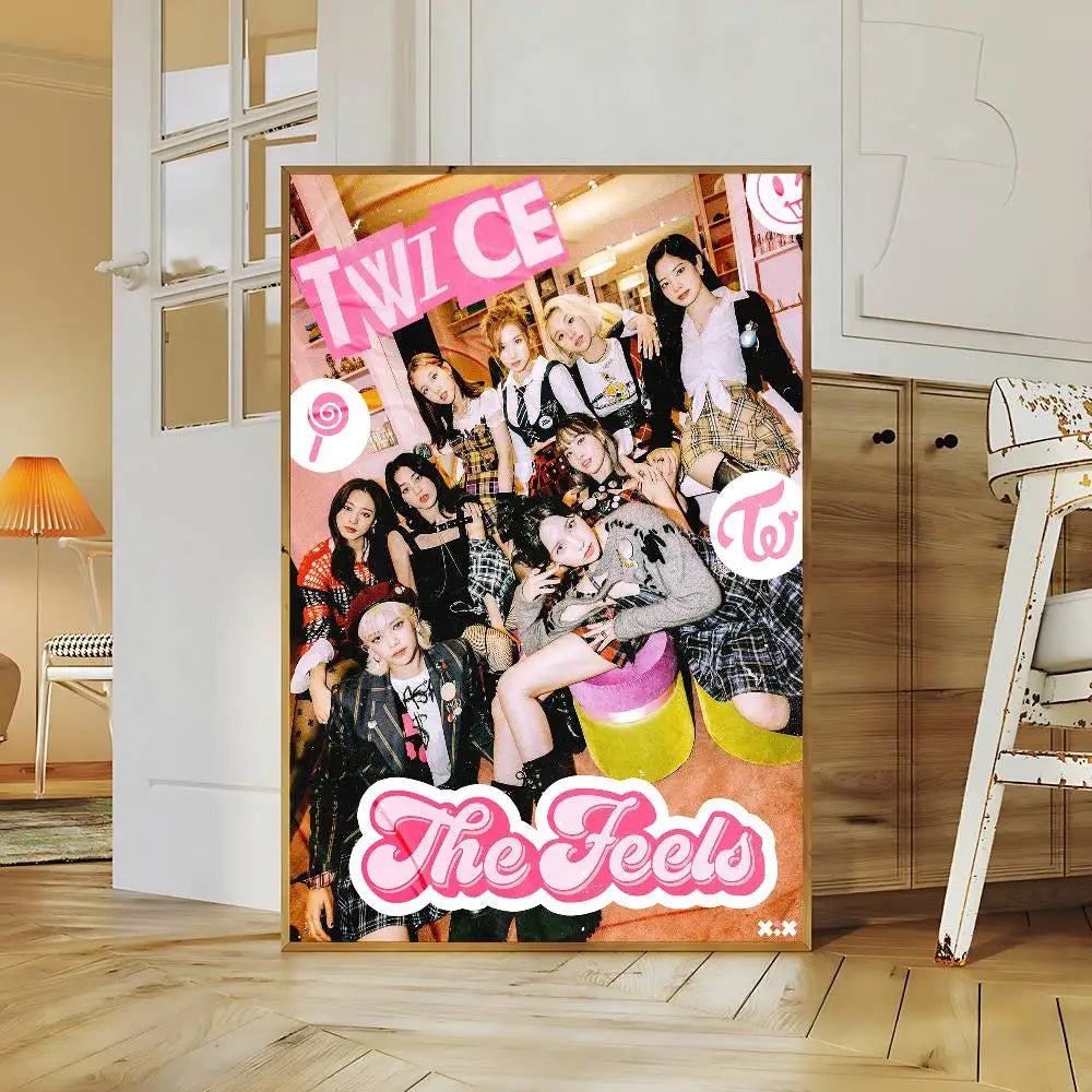 Music Kpop Band T-Twice DIY Sticky Poster Whitepaper Prints Posters Artwork Vintage Decorative Painting