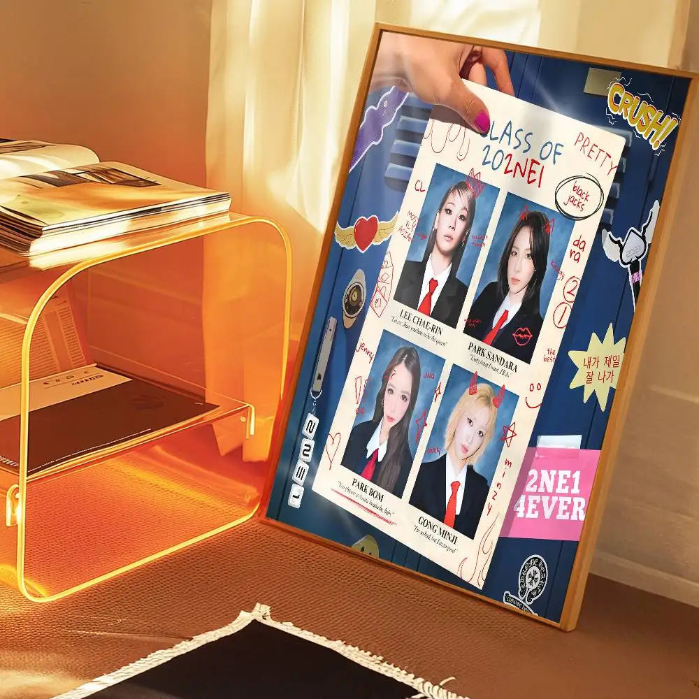 Kpop 2-2NE1 Classic Movie Posters Waterproof Paper Sticker Coffee House Bar Decor Art Wall Stickers