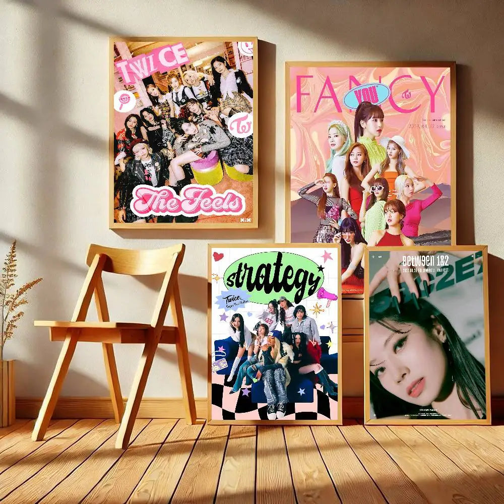Music Kpop Band T-Twice DIY Sticky Poster Whitepaper Prints Posters Artwork Vintage Decorative Painting