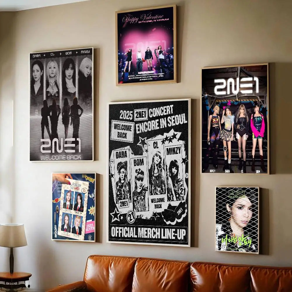 Kpop 2-2NE1 Classic Movie Posters Waterproof Paper Sticker Coffee House Bar Decor Art Wall Stickers