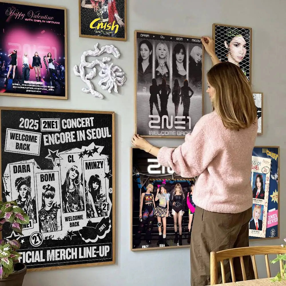 Kpop 2-2NE1 Classic Movie Posters Waterproof Paper Sticker Coffee House Bar Decor Art Wall Stickers