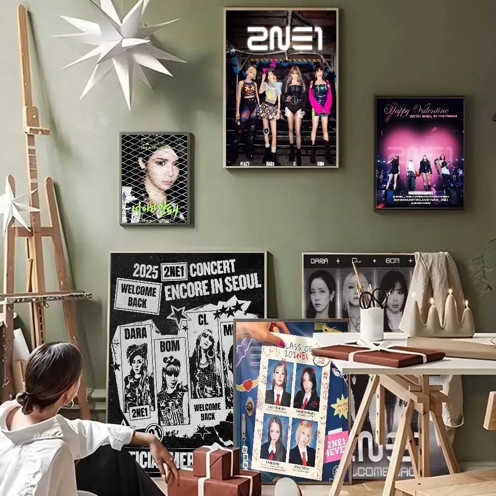 Kpop 2-2NE1 Classic Movie Posters Waterproof Paper Sticker Coffee House Bar Decor Art Wall Stickers