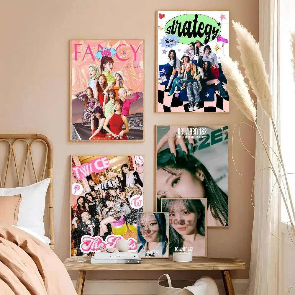 Music Kpop Band T-Twice DIY Sticky Poster Whitepaper Prints Posters Artwork Vintage Decorative Painting